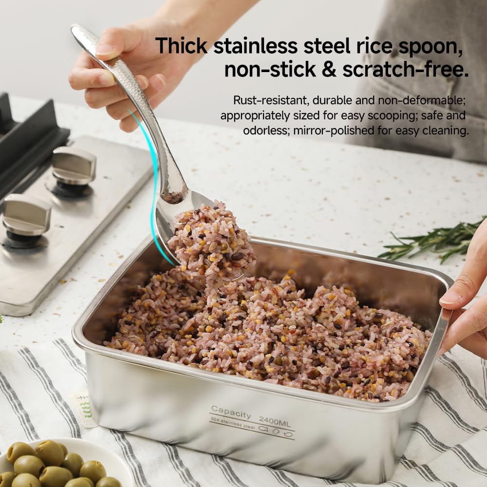 Stainless Steel Serving Spoon Set of 2, Solid Spoon & Slotted Spoon with Thick Non-Slip Ergonomic Handle, Heavy Duty Serving Utensils for Buffet, Party, Kitchen, 9.84 Inch