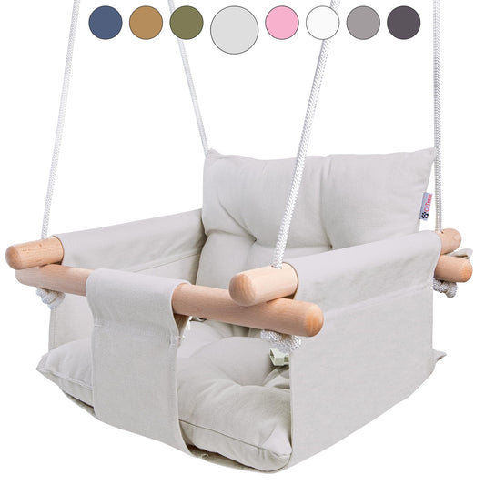CaTeam - Canvas Baby Swing, Wooden Hanging Swing Seat Chair with Safety Belt, Durable Baby Swing Chair, Outdoor and Indoor Swing for Kids, Mounting Hardware Included, Gray