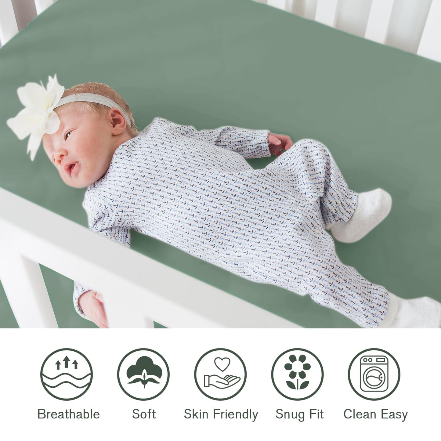 Little Grape Land Crib Sheets for Boys and Girls, 2pk Baby Crib Fitted Sheet for Standard Size Crib and Toddler Mattress, Super Soft Baby Sheet (Leaves & Green)