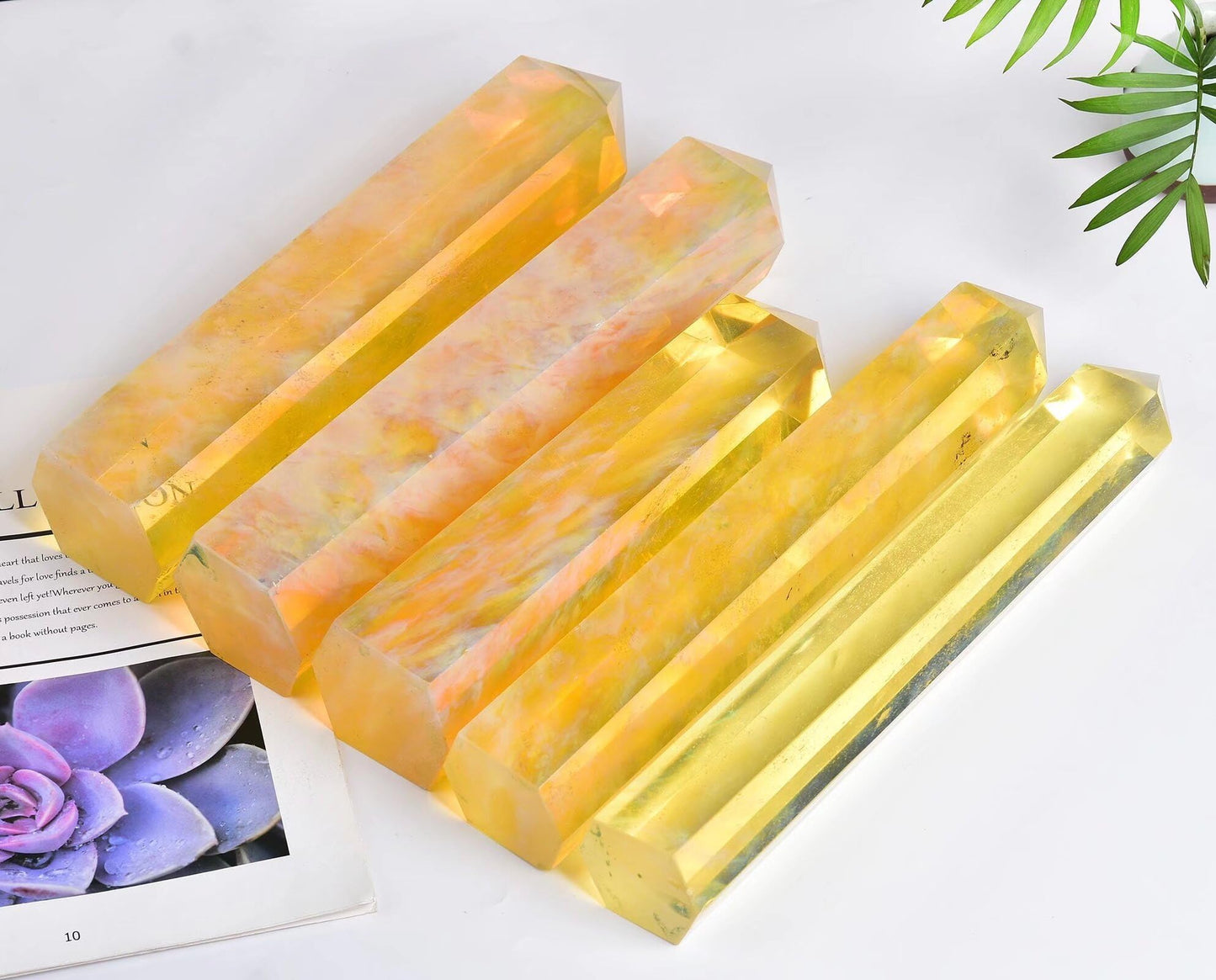 AMOYSTONE Large Smelting Yellow Quartz Wand Artificial Healing Crystal Stone Obelisk Tower 6 Faceted Column Reiki Chakra Meditation Gift 3.0-3.5 LBS