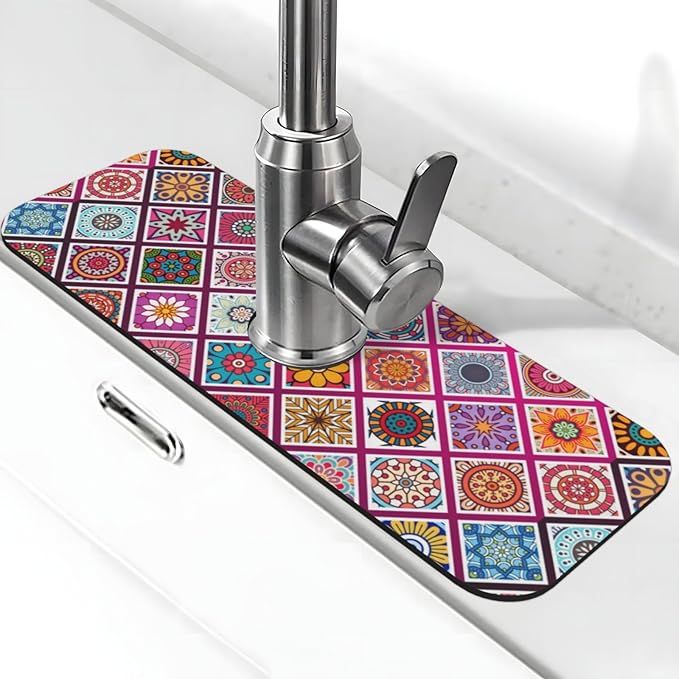 Boho Mandala Bohemian Floral Kitchen Sink Splash Guard Faucet Mat Super
