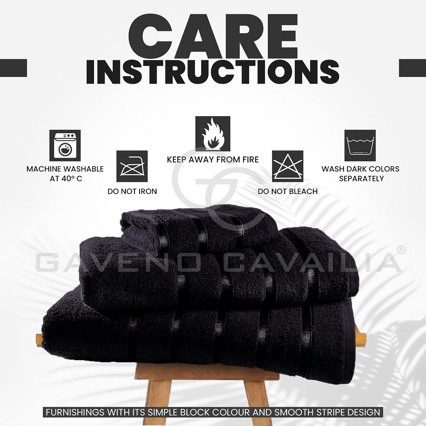 GC GAVENO CAVAILIA Fade Resistant Luxury Towels, Extra Absorbent 100% Ringspun Egyptian Cotton 500 GSM Bathroom Set, Black, 2PK Bath Sheet, 554882