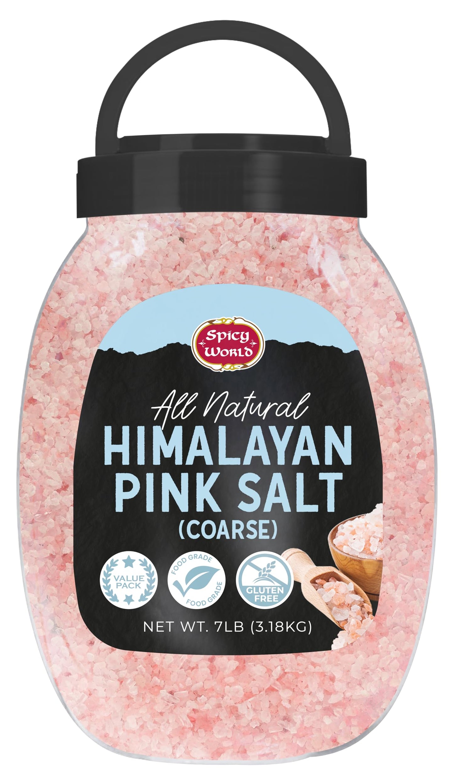 Himalayan Pink Salt Coarse Grain 7LB Jar - Pure & Natural | Mineral-Rich | Ideal for Grinder Refills, Cooking & Seasoning - By Spicy World