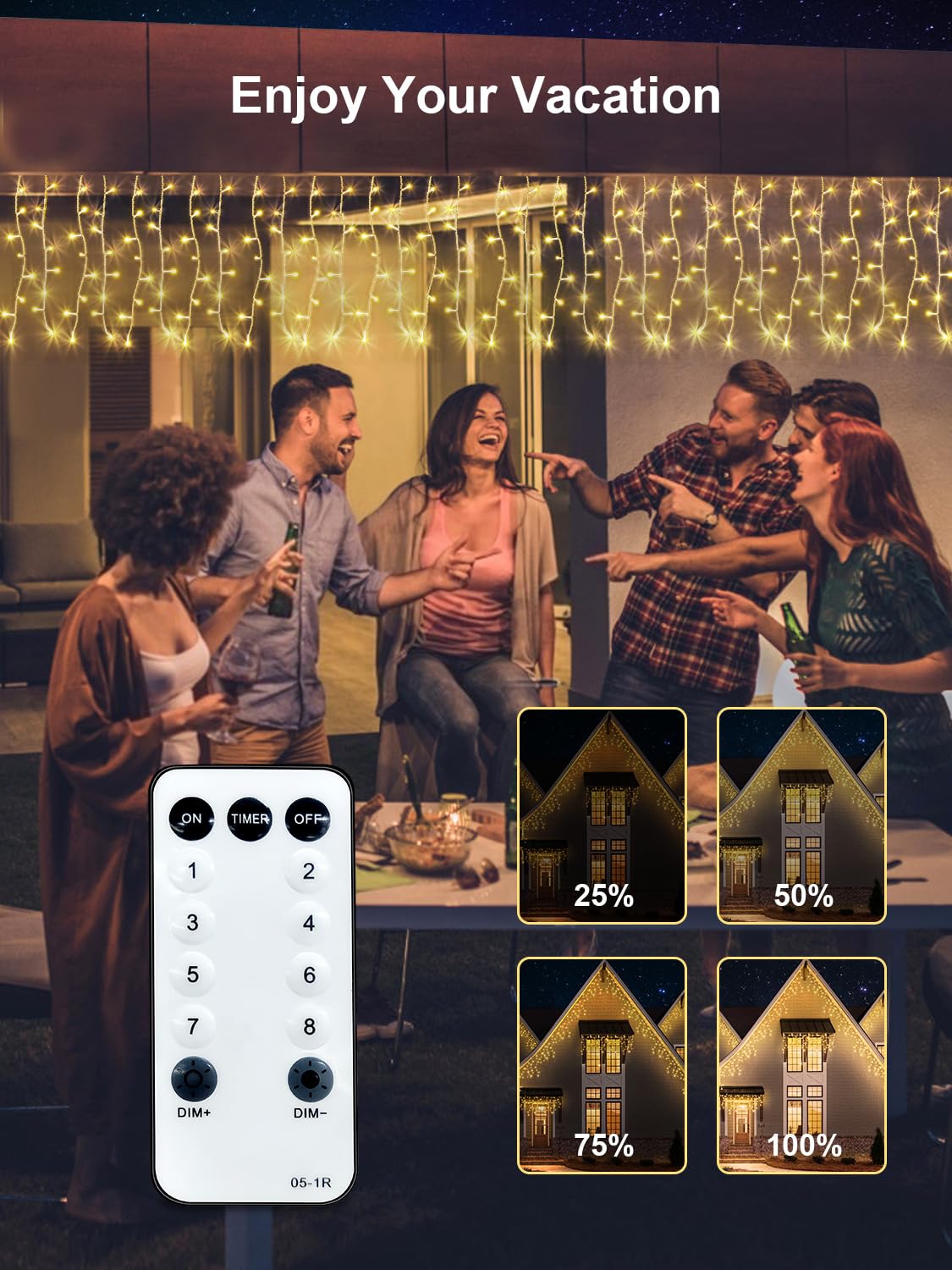 ROSCOO 32.8FT Icicle Lights, Christmas Outdoor with 400LED 75 Drops, IP65 Waterproof Eaves Lights, 8 Modes, for Christmas Eaves Garden Room Decoration Warm White