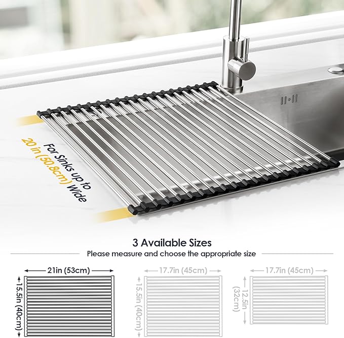 Tomorotec 21" x 15.5" Roll Up Dish Drying Rack Over Sink Drying Rack Sink Cover