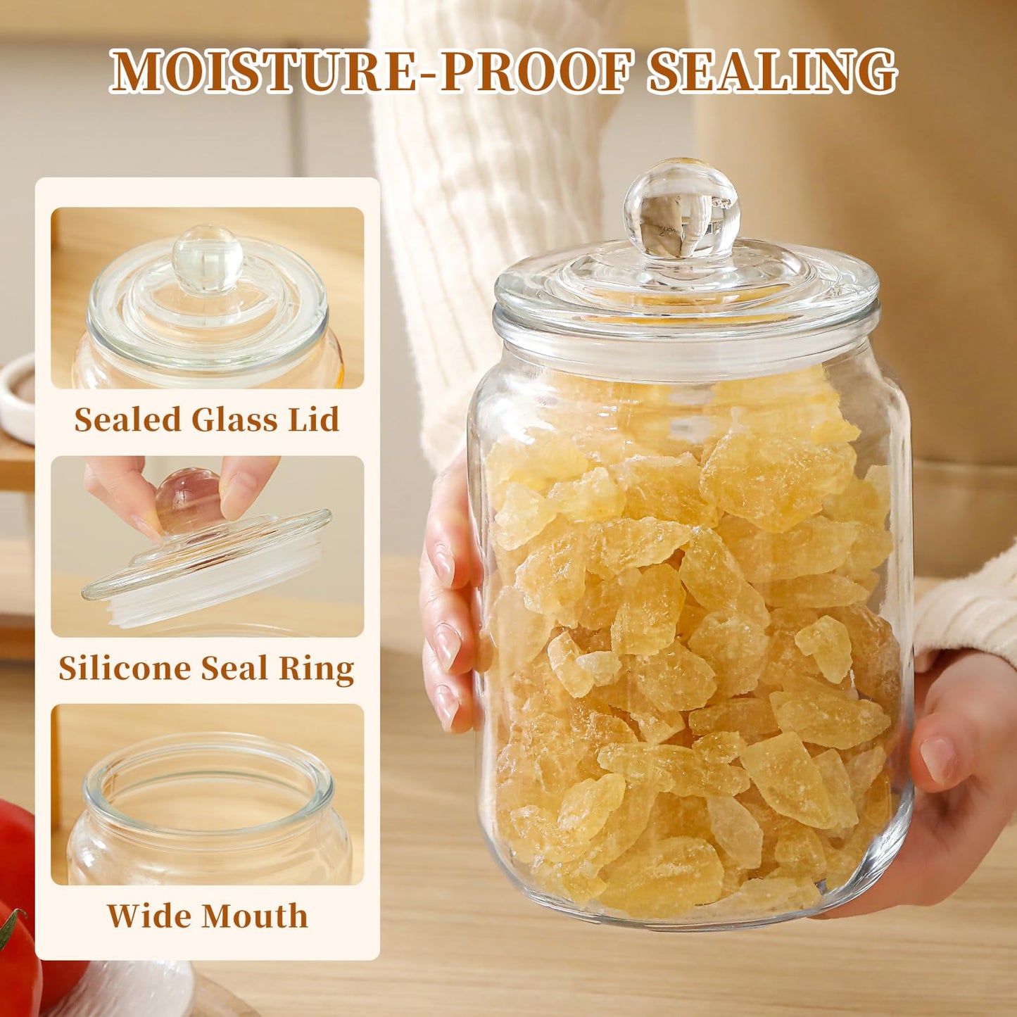 MRZIKPO Glass Jars with Airtight Lid Set of 4, Food Jars 34 oz, Pickle Jars, Canning Jars, Glass Containers, Suitable for Kitchen, Pickles, Flour, Grains, Pasta, Sugar, Herbs, Coffee