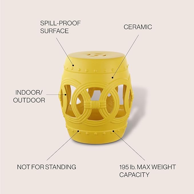 JONATHAN Y TBL1022E Lucky Coins 16" Chinese Ceramic Drum Indoor/Outdoor Garden Stool Bohemian, Coastal, Cottage, French Country, Traditional, for Living Room, Garden Room, Patio, Matte Yellow