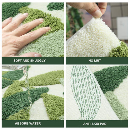 Morbuy Non-Slip Bath Mat, 50 x 80 cm Green Leaf Bathroom Floor Mat Super Soft and Water Absorbent, Machine Washable Microfiber Bathroom Rug for Shower, Bedroom, Kitchen, Doorway