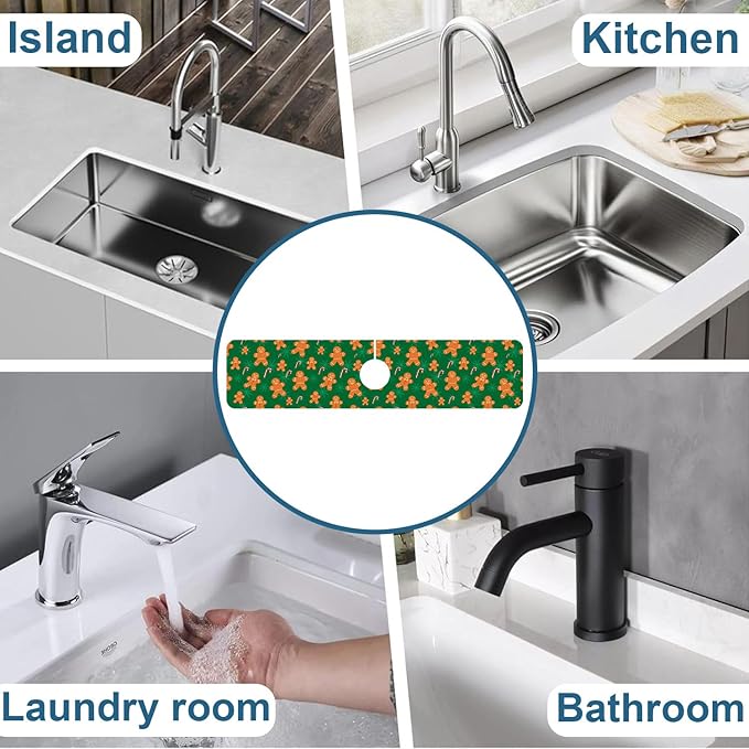 Christmas Happy New Year Sink Faucet Absorbing Mat Santa Claus Super Absorbent