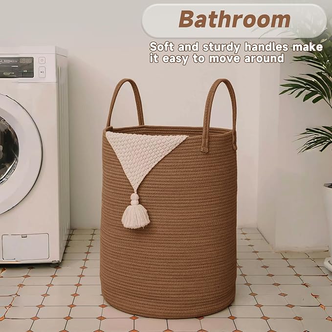 Large Woven Laundry Basket Hamper, 60L Cotton Rope Storage Bin