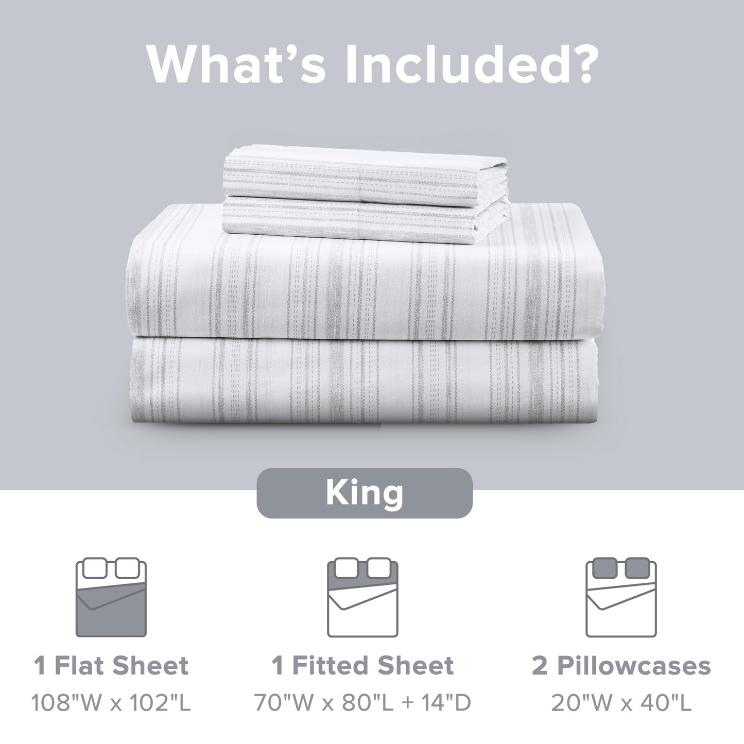 Comfort Spaces 100% Cotton Sheets King, Breathable, Naturally Cool Cotton Sheets, Soft Cotton Bed Sheets with 14" Elastic Pocket Fits up to 16" Mattress, All Seasons Sheet Set, Good Vibes Grey 4 Piece