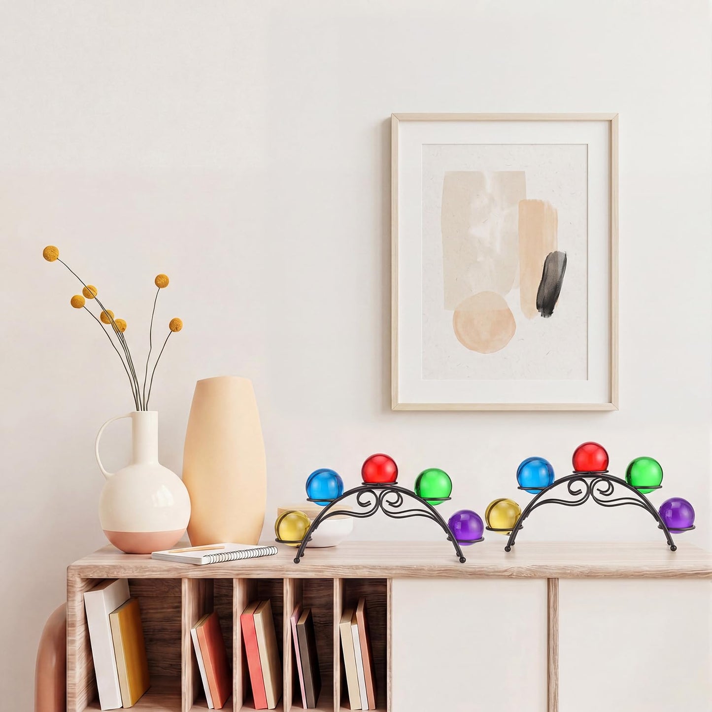 Frienda 1 Pcs Sphere Holder Crystal Stands for Display Eggs Display Stand Ball Holders Metal Sturdy Iron Multi-sphere Crystal Ball Sphere Globe Office Home Decor Ornament (10.6 Inch,Black)