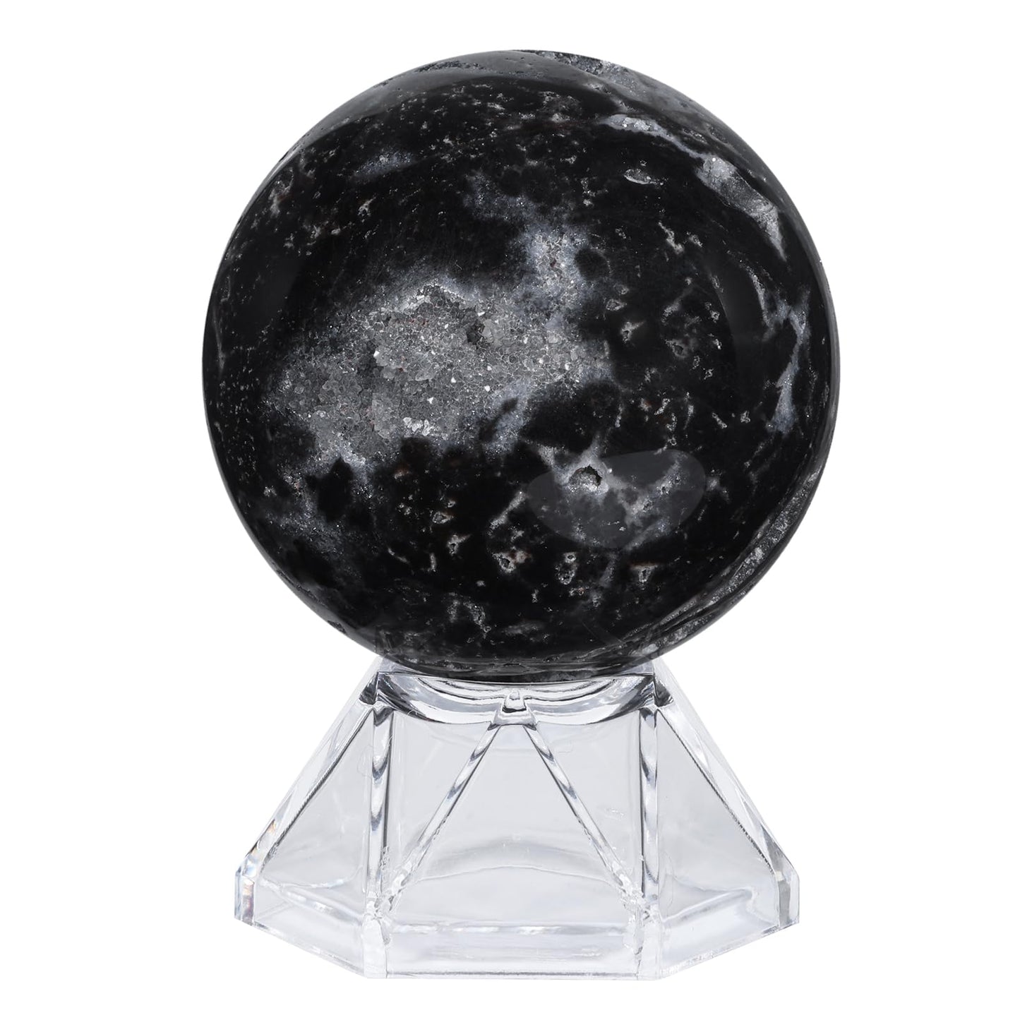 SUNYIK 2.01-2.36" Healing Sphalerite Stone Crystal Ball with Acrylic Stand, Natural Stone Orb Sculpture Figurine for Divination Meditation, Decorativone Ball Sphere for Home Office Decor