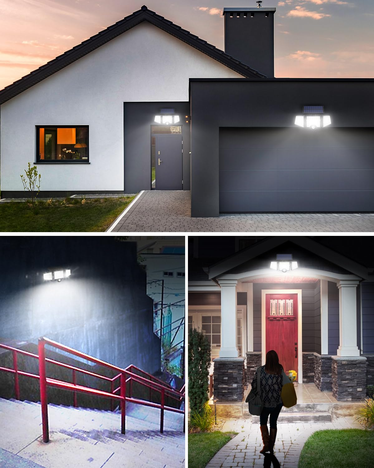 Lepro Solar Security Lights, 1000LM Solar Floodlights Motion Sensor with 360 Degree 3 Adjustable Heads, IP65 Waterproof, Wide Lighting Angle Solar Lights Outdoor for Yard Garage Pathway