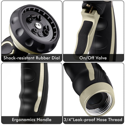 RESTMO Hose Nozzle with Easy Self-Lock Trigger, Heavy Duty Metal Water Hose Sprayer with 9 Spray Patterns and On/Off Valve, Ideal for Outdoor Lawn & Garden Watering, Car & Pet Washing