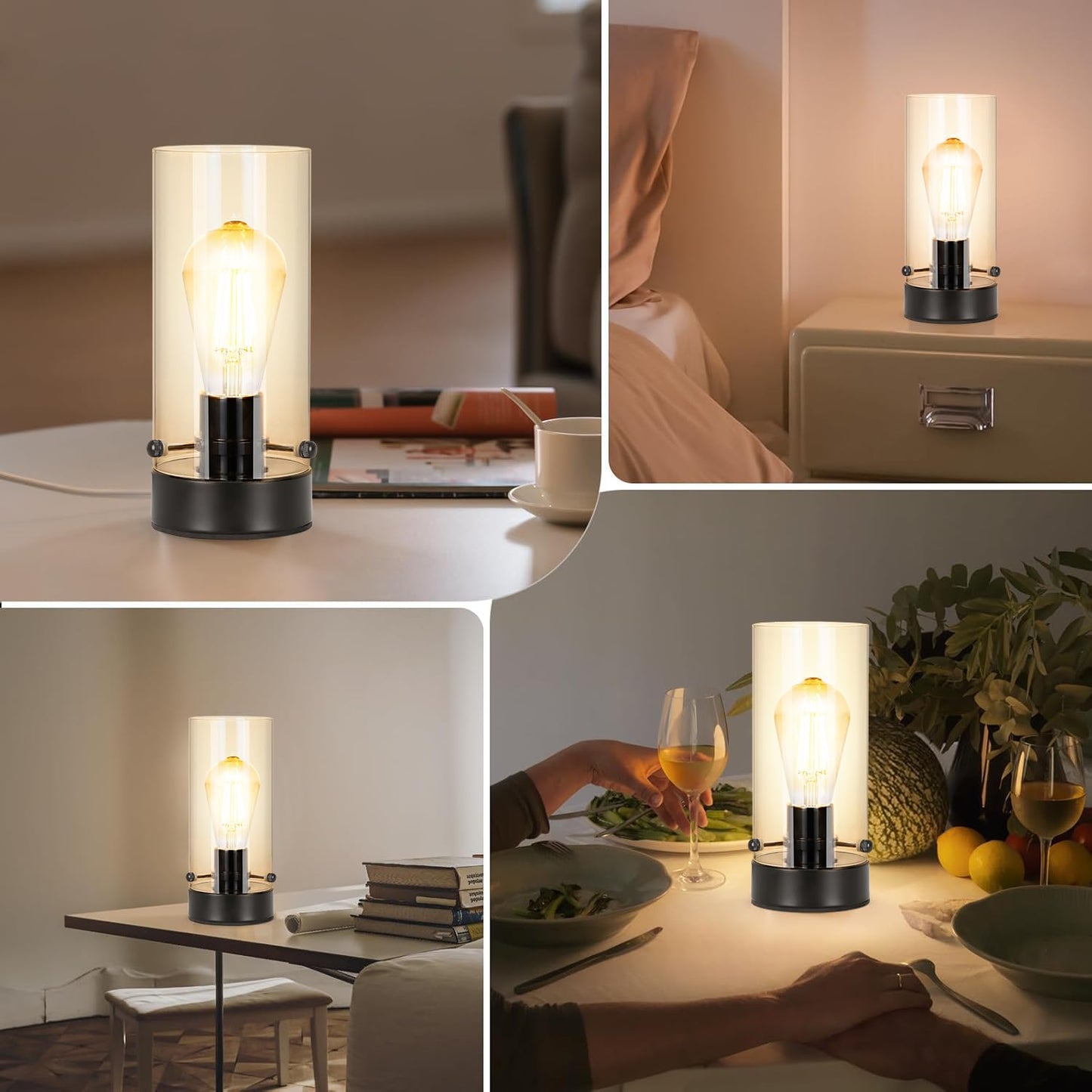 Kukobo Table Lamp for Bedroom, Modern Glass Lamp Bedside Table Lamps for Night Stands with 2700K 6W Glass Bulb,Small Night Light Lamps for Living Room Kids Office Desk Decor Black