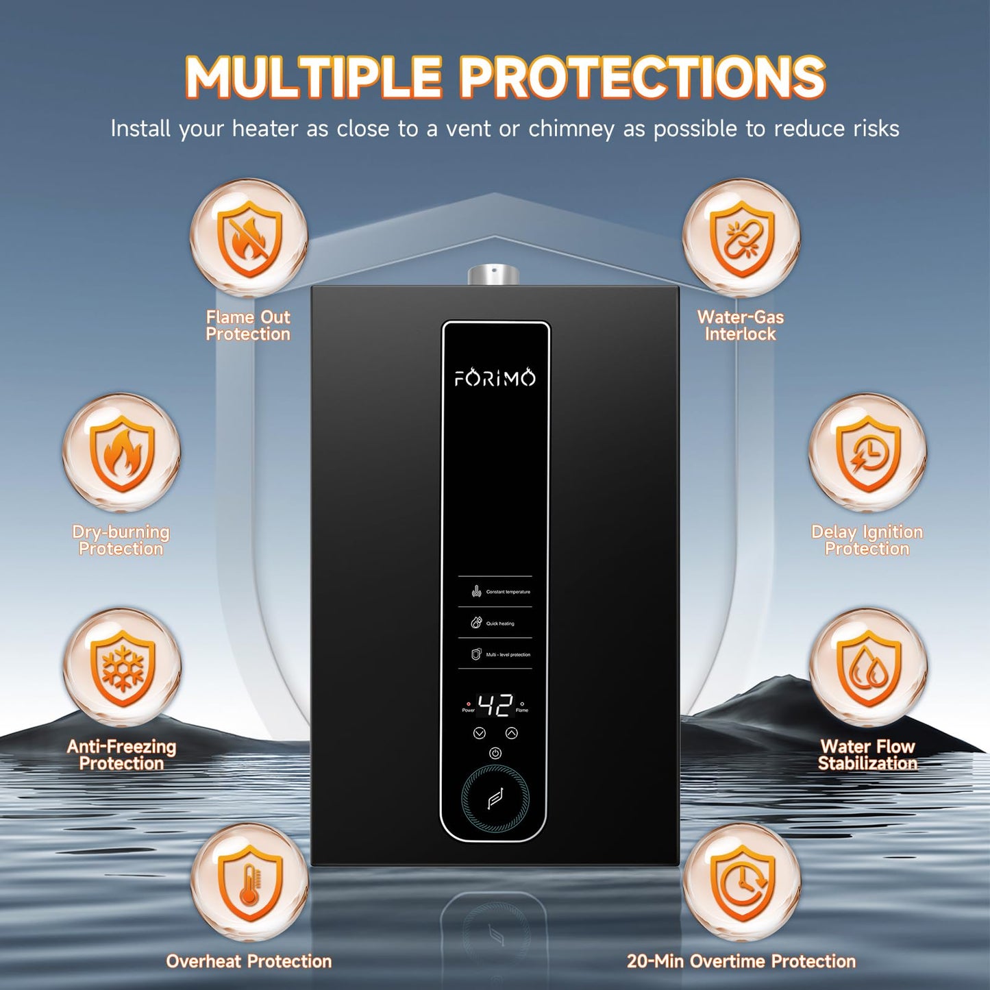Propane Tankless Water Heater, 4.74 GPM 18L Indoor,Constant propane water heater,Instant Hot Propane Gas Water Heater with Fahrenheit Digital Display,Multi-Protection
