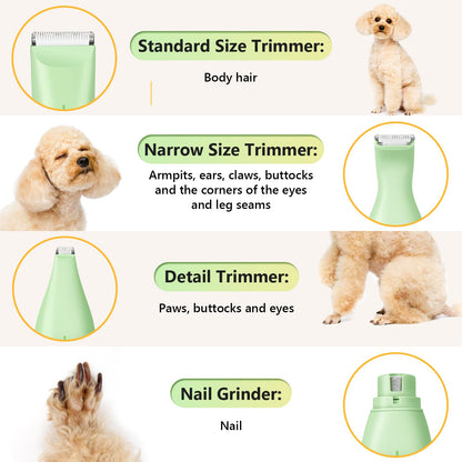 SUPRENT Dog Grooming Kit, 4 in 1 Dog Clippers for Grooming Supplies, Cordless Electric Pet Nail Grinder Cat Paw Trimmer Professional Long Hair Shaver Set for Cat Matted Hair and Small Dogs Thick Coats
