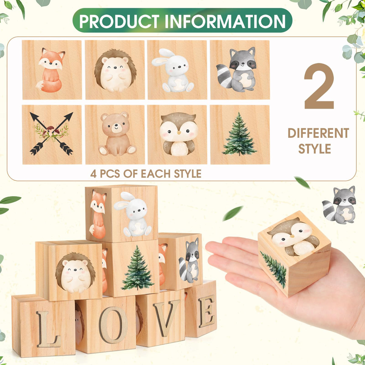 Wonderjune Custom Woodland Animals Wooden Name Sign, 8 Animals Block with 78 Letter Name Cubes for Alphabet Wood Signs Playroom Decoration