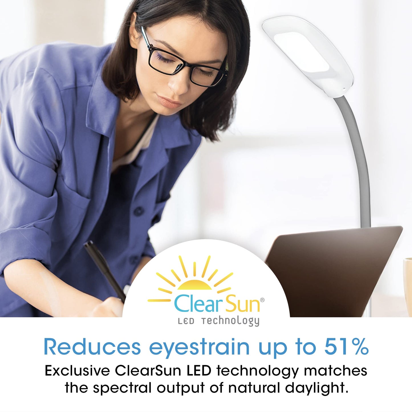 OttLite LED Floor Lamp Adjustable Height with ClearSun LED Technology - Touch Controls & 3 Brightness Settings, Natural Lighting - Craft Daylight Floor Lamp for Living Room, Bedroom, Dorms & Reading