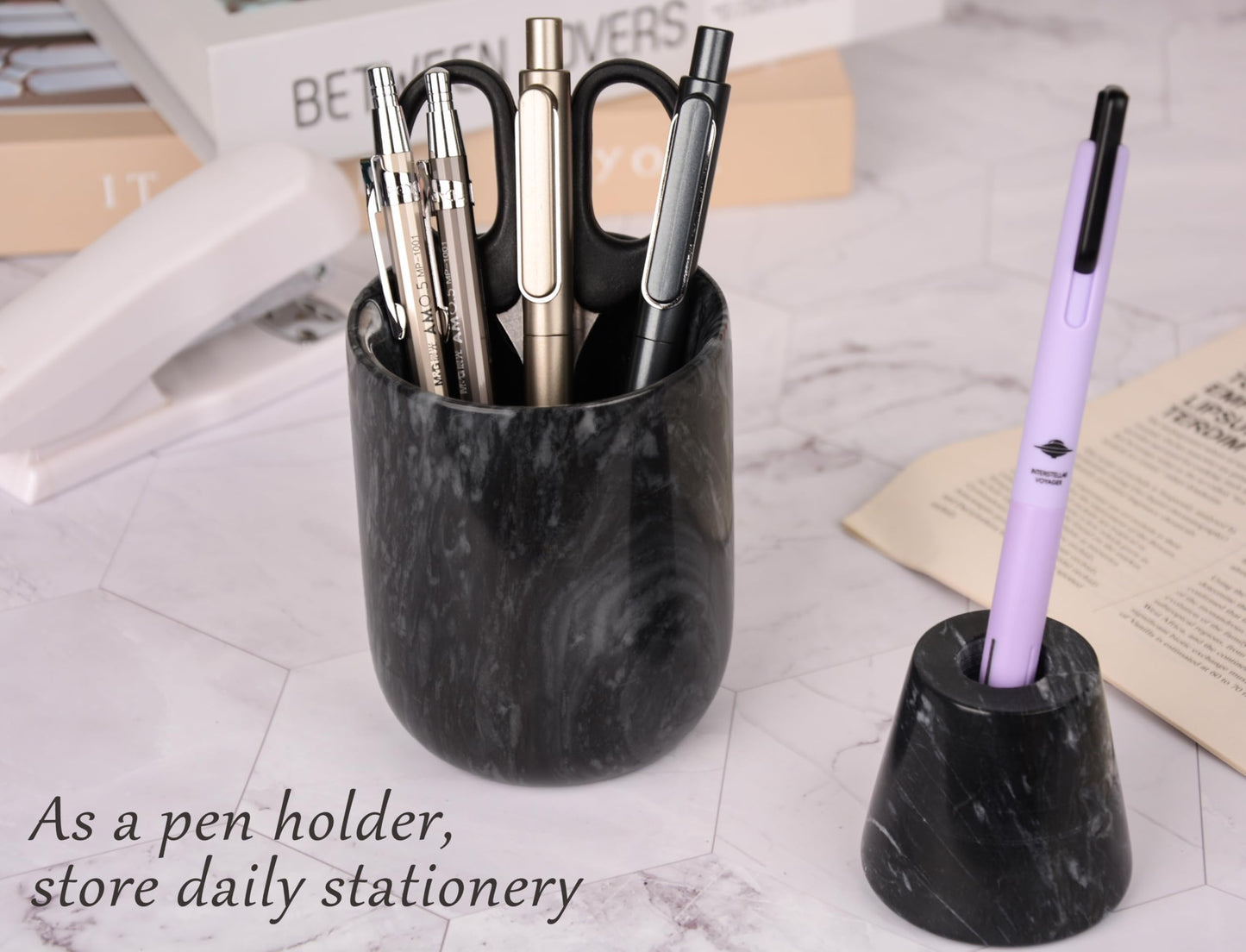 Natural Marble Toothbrush Holder and Toothbrush Cup Set,Handmade Toothbrush Holder for Bathroom Countertop Toothbrush and Toothpaste Holder Set,Better Choice for Housewarming Gift（Black Grey）
