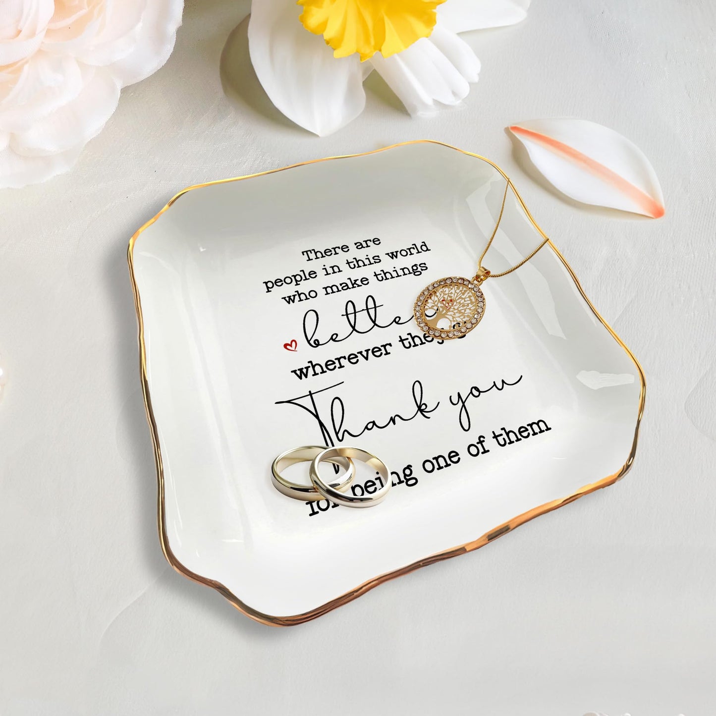OASSIE Thank You Gifts for Women - 4"x4" Ceramic Jewelry Dish Tray