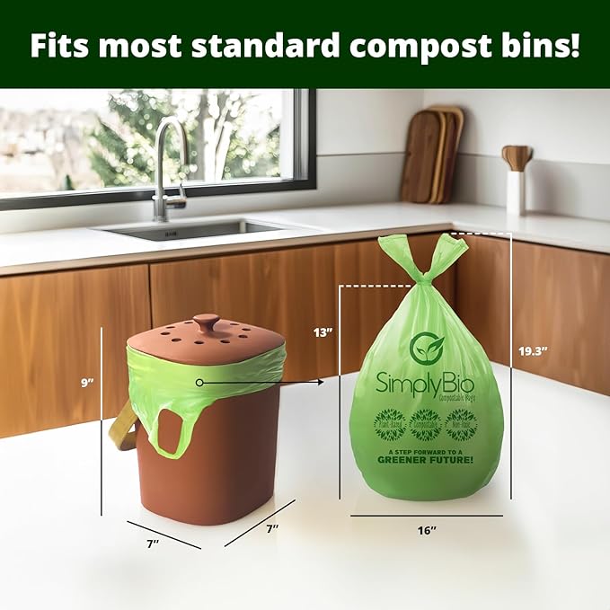 Simply Bio 1.6 Gallon Compostable Trash Bags Liners Handle, Heavy Duty Extra