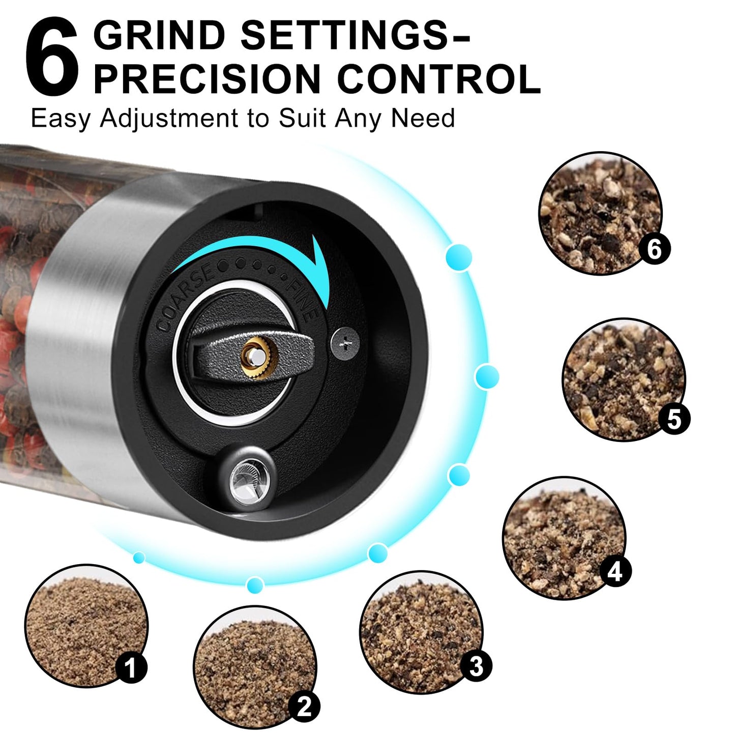 Electric Salt and Pepper Grinder Set, Upgraded 3.2oz (95ml) Large Capacity USB Rechargeable Mill with LED Light & 6 Adjustable Coarseness, Stainless Steel Shaker for Kitchen, BBQ, Gift Giving