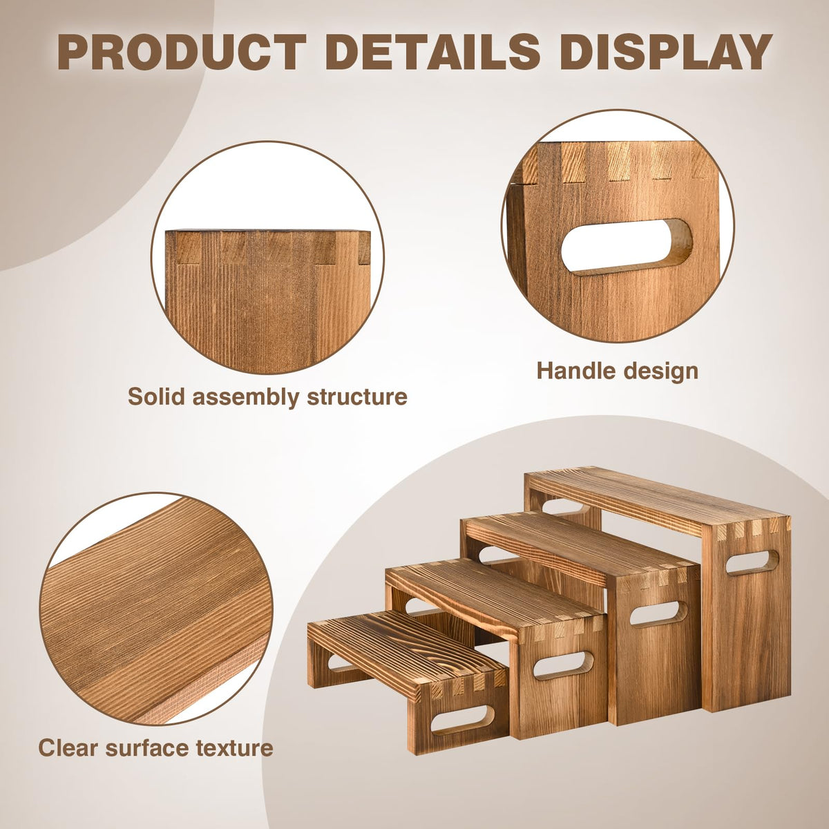 Luqvzxv 8 Pcs Wood Risers Display Stands, 2 Set Wooden Risers for Table Display, 4 Tier Rectangular Riser Display Stand Wooden for Cupcake, Desserts, Perfume, Collections, Jewelry Showcase