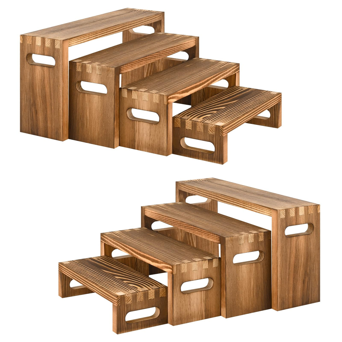 Luqvzxv 8 Pcs Wood Risers Display Stands, 2 Set Wooden Risers for Table Display, 4 Tier Rectangular Riser Display Stand Wooden for Cupcake, Desserts, Perfume, Collections, Jewelry Showcase
