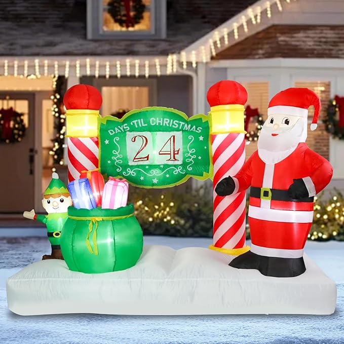 Vigdur 7FT Christmas Inflatable Sign – Lighted Advent Calendar Blow Up with Detachable Letters, Outdoor Santa Christmas Decorations for Yard, Lawn, Garden, Holiday Party & Home Décor
