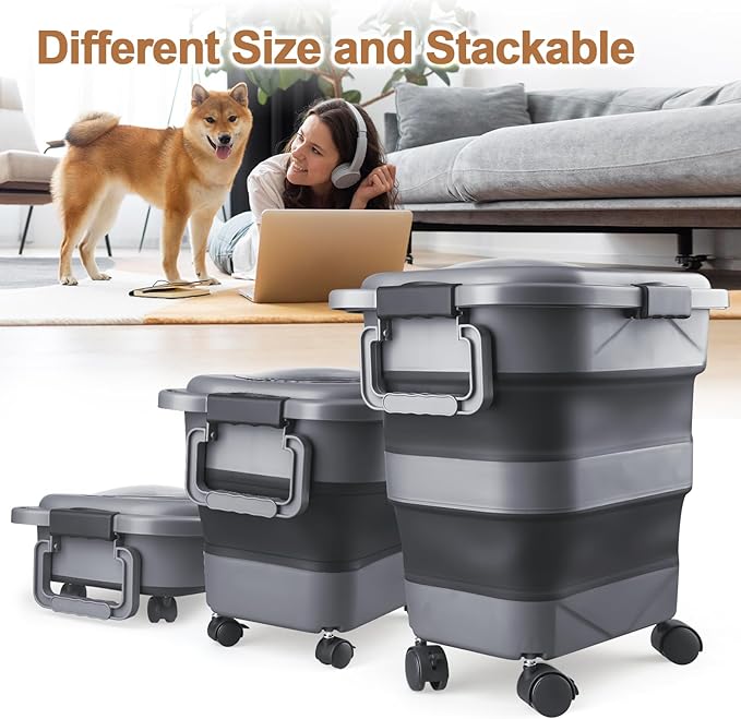 Dog Food Storage Container，10-25 lbs Airtight Collapsible Cat Food Storage
