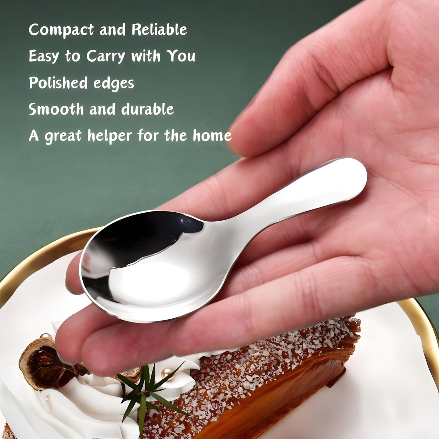 5PCS Short Handle Spoon, Stainless Steel Mini Spoons Thickened Small Round Spoon For Salt Condiments Dessert Tea Coffee (Black)