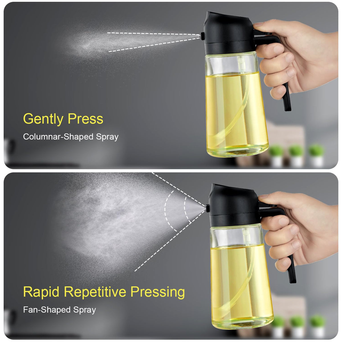 JULEHUI With Stickers 16oz Olive Oil Sprayer for Cooking - 2 in 1 Spray & Pour Olive Oil Dispenser - 470ml Glass Spray Oil Bottle - Kitchen Gadgets