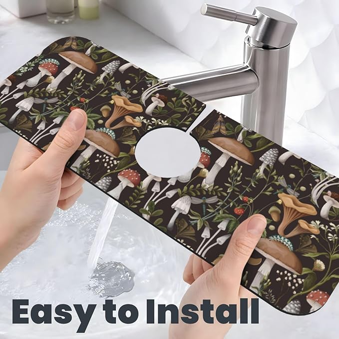 Mushroom Mushrooms Fern Forest Autumn Kitchen Sink Splash Guard Faucet Mat