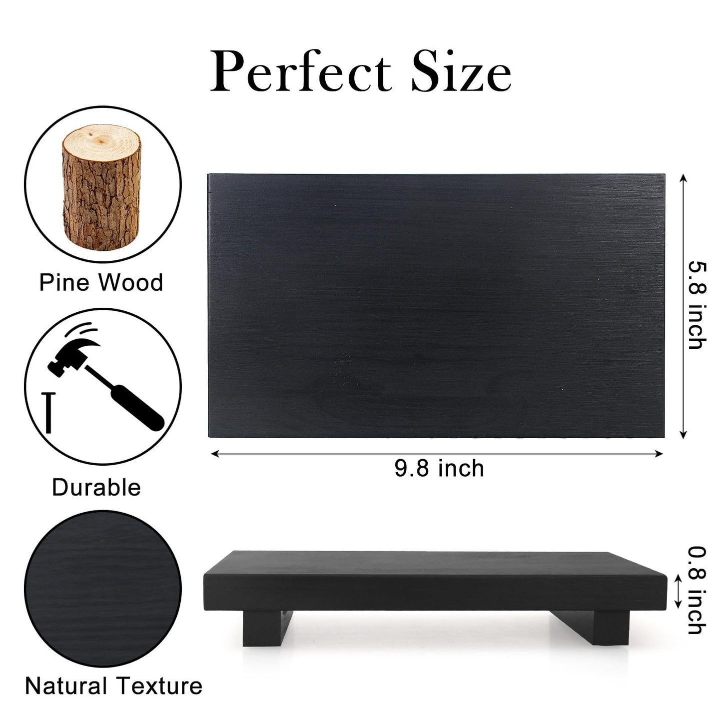Black Bathroom Vanity Counter Tray Decor Farmhouse Wood Risers Kitchen Soap Sink Tray for Countertop Decorative Hand Soap Dispenser Holder Wooden Pedestal Stand Modern Bathroom Organizer Accessories