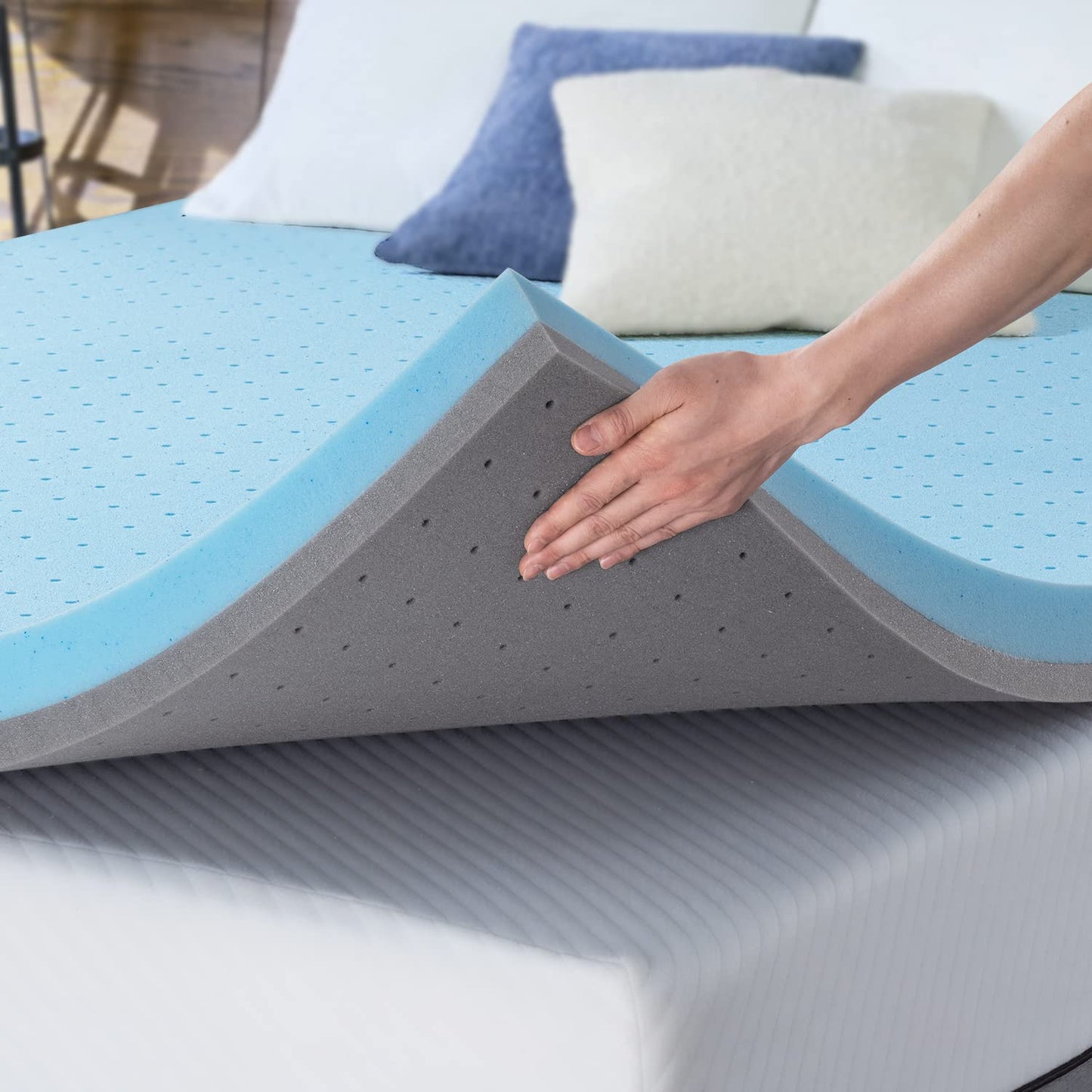 Maxzzz Full Mattress Topper,3 Inch Ventilated Design Memory Foam Queen Mattress Topper,Cooling Gel Infused Swirl Foam Pad for Pressure Relief Back Pain, CertiPUR-US Certified