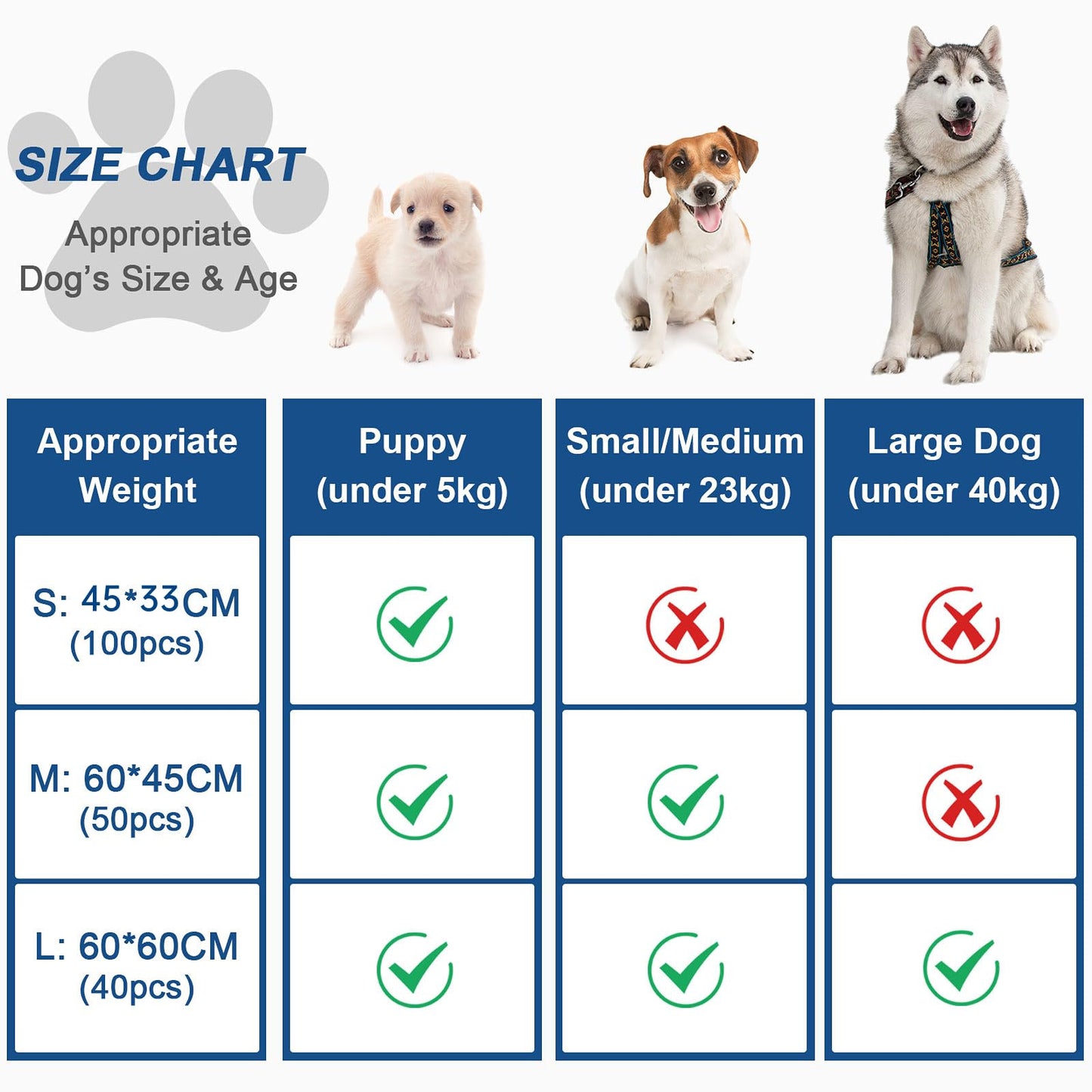 RCruning-EU 100 PACK Puppy Training Pads for Dog Pet Pee Absorbent Toilet Pee Wee Mat Anti Slip Leakproof (100 PACK-45 * 33CM)