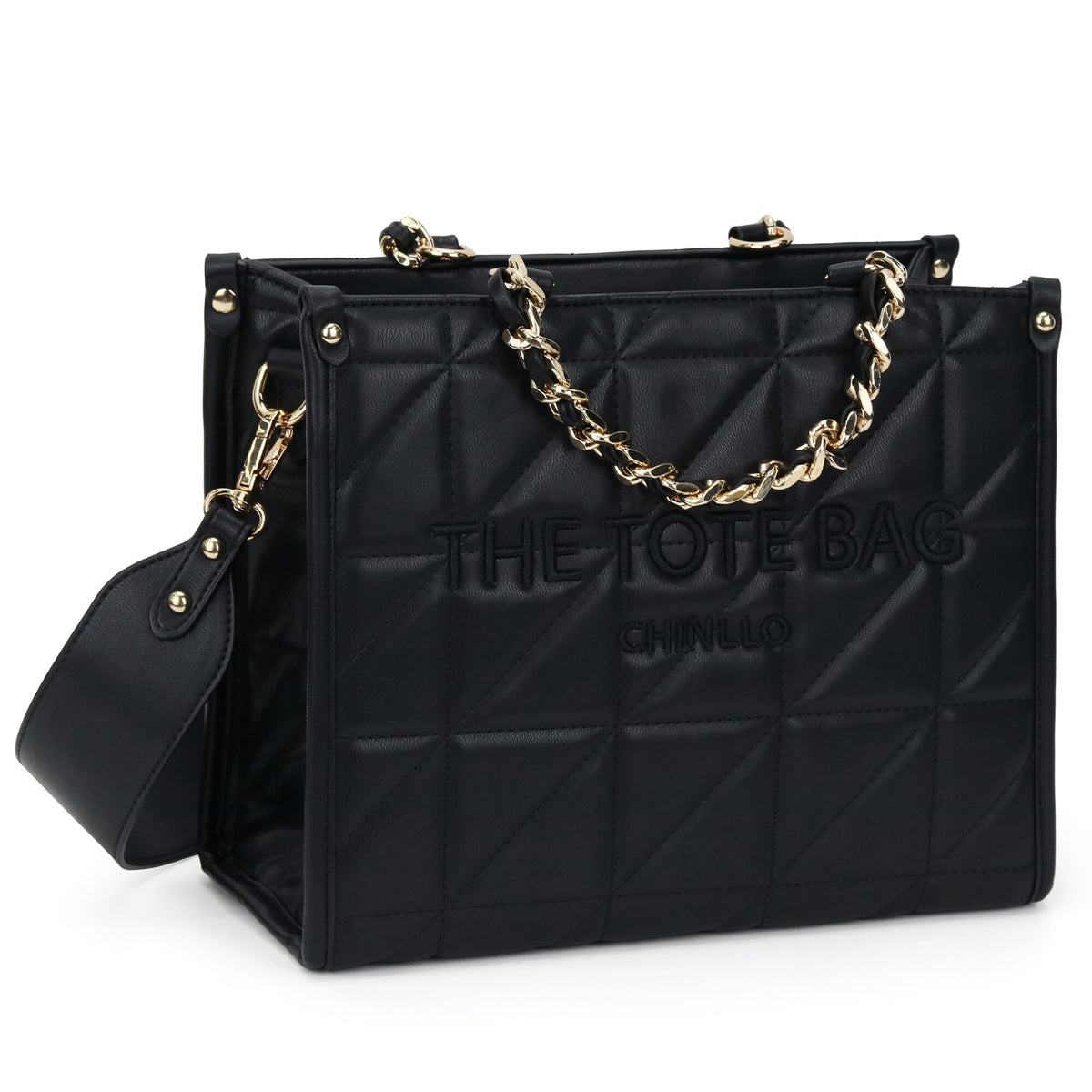 Chinllo Tote Bag for Women Laptop Quilted Chains Satchel Purse and Handbags with Shoulder Strap (E.Black-L)