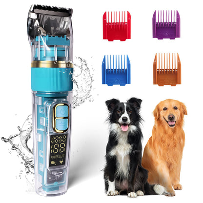 Dog Clippers for Grooming Thick & Matted Hair - Titanium Blade, 50dB Ultra-Quiet, IPX5 Waterproof & Cordless | Patented Click-Lock for Easy Cleaning | Rechargeable Pet Groomer for Dogs, Cats