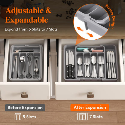 Lifewit Silverware Drawer Organizer, Expandable Utensil Tray for Kitchen, BPA Free Flatware and Cutlery Holder, Adjustable Plastic Storage for Spoons Forks Knives, 8.5"-14.1" x 12.1", Black