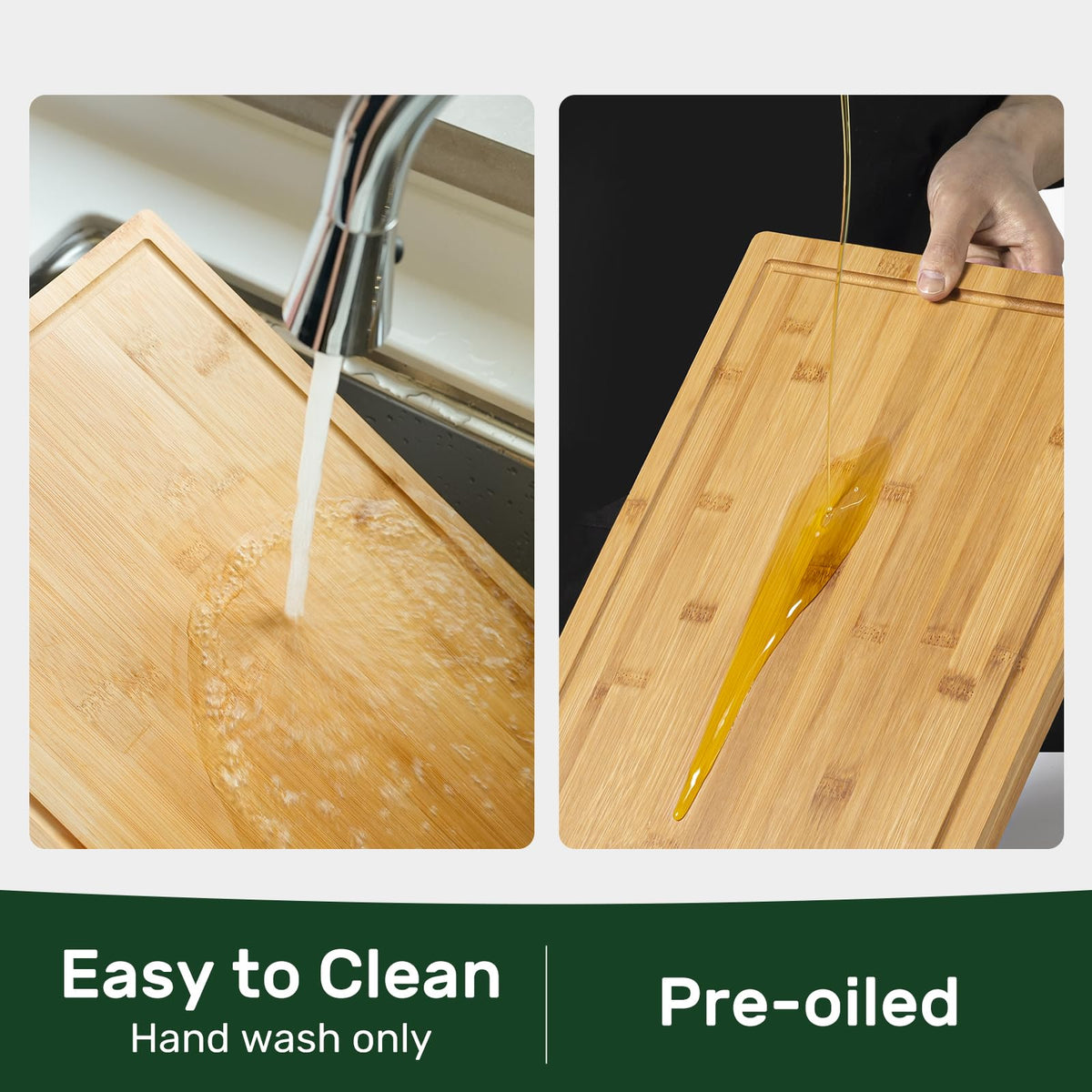 Kikcoin 17”×11” Bamboo Cutting Boards for Kitchen, Healthy Wooden Cutting Boards for Kitchen, Charcuterie, Extra Large Chopping Boards with Deep Juice Groove, Fathers Day Gift for Men, Natural