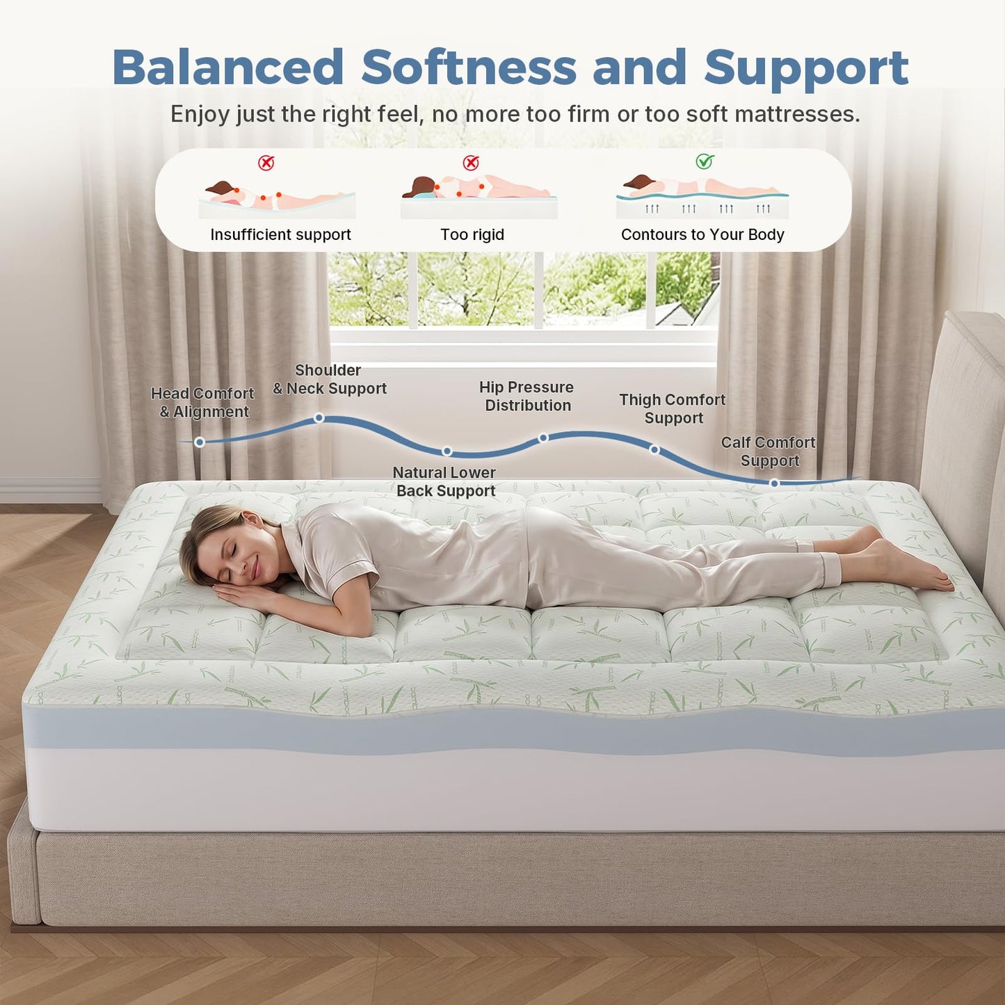 DUMOS Dual Layer Memory Foam Mattress Topper King, Gel Memory Foam Mattress Topper and Pillow Top Mattress Pad Cover for Body Pressure Relief, Soft Thick Topper with 8-16 Inch Deep Pocket