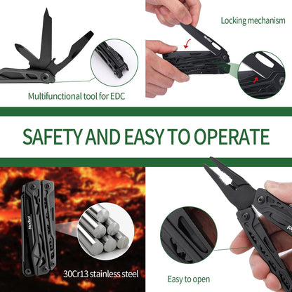 NexTool Multitool, 11 in 1 Multi Tool with Needle Nose Pliers, Scissors and Screwdriver Bits, Stainless Steel Multi Tool Pocket Knife with Safety Locking for Camping,Fishing,Hiking, Mens Gifts Unique