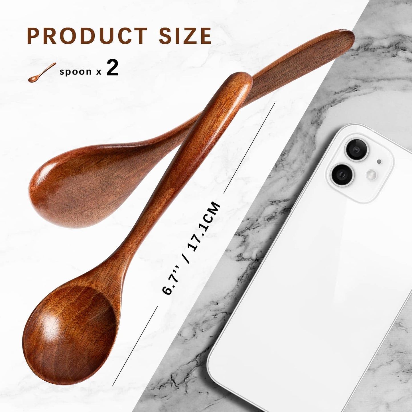Hefild 2 PCS Wooden Spoons for Honey, 6.7 inch Small Wooden Spoons & 2 PCS Small Wooden Spoons, 5.8 Inch Honey Spoons for Tea