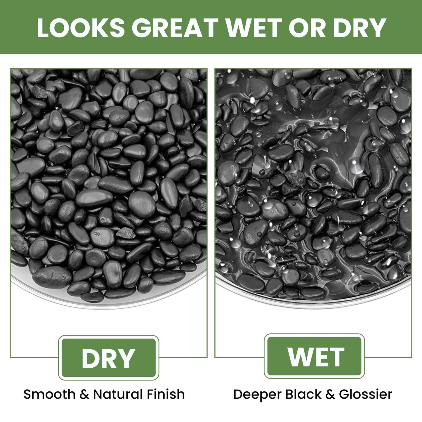 MENGDEWEI Polished Black Pebbles, 3/8 Inch Highly Glossy Decorative Gravel for Plants - Natural River Rocks for Succulent, Cactus, Aquarium, Vase Filler, Terrarium, Outdoor Garden & Landscaping-6LB