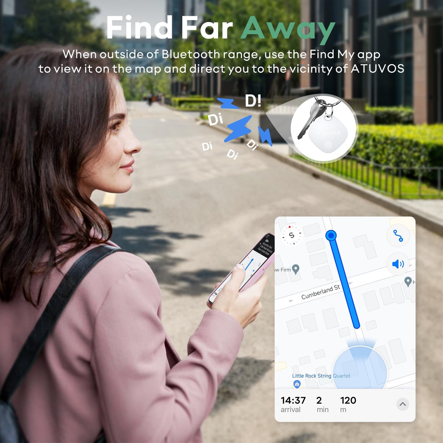 ATUVOS Smart Bluetooth Item Finder 2 Pack, Compatible with Apple Find My (iOS Only), Key Finder, Tracker Locator for Luggage Suitcase, Wallets, Bag, Replaceable Battery, IP67 Waterproof