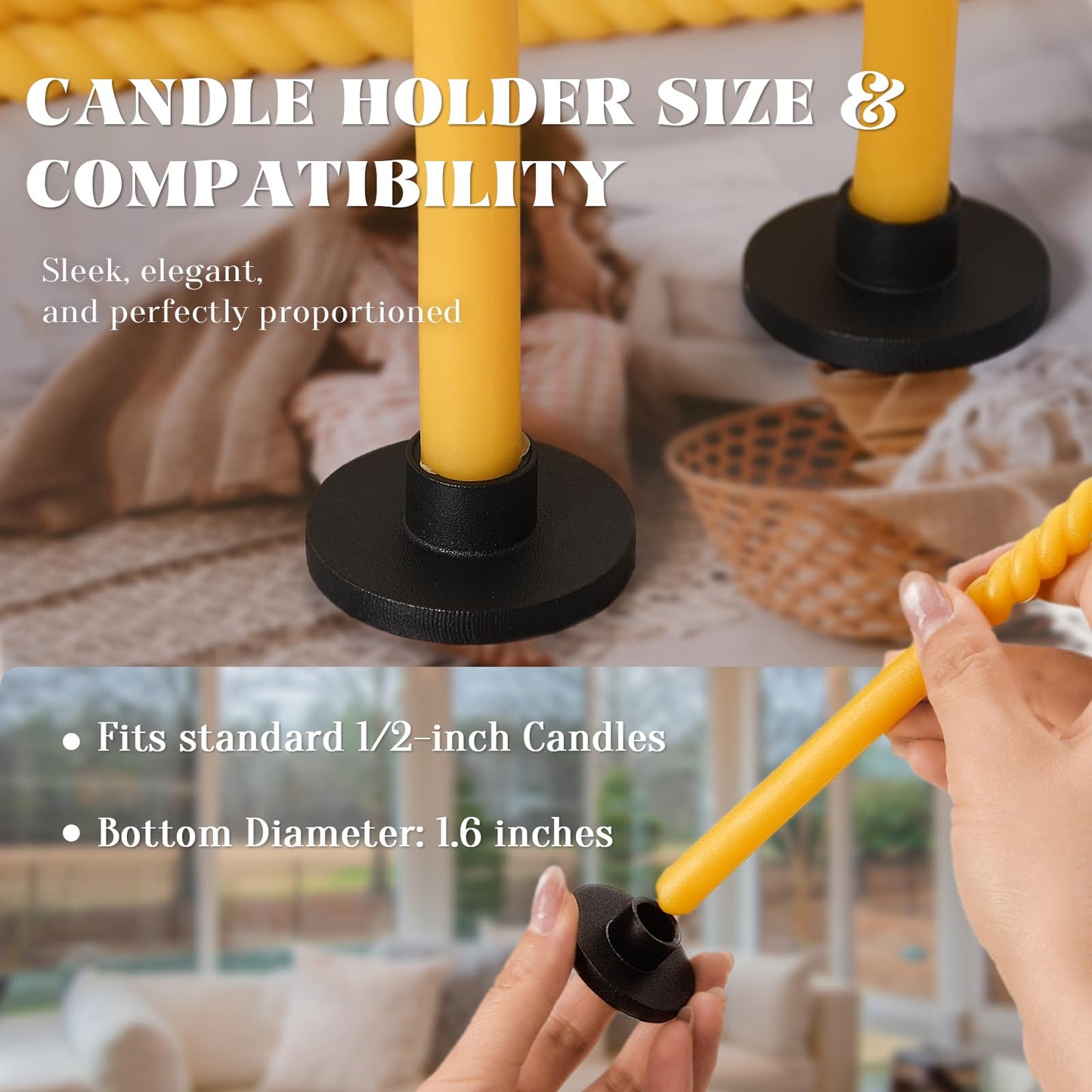 Black Iron Mini Taper Candle Holders for 1/2 Inch Candles – Small, Skinny, Thin Tapered Candle Holders for Chime, Spell, Church Candles – Set of 6