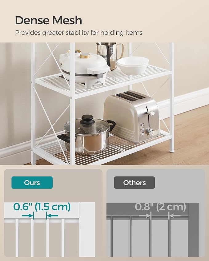SONGMICS 5-Tier Metal Storage Rack, Shelving Unit with X Side Frames, Dense Mesh, 12.6 x 23.6 x 57.3 Inches, for Entryway, Kitchen, Living Room, Bathroom, Industrial Style, Cloud White UBSC165W01