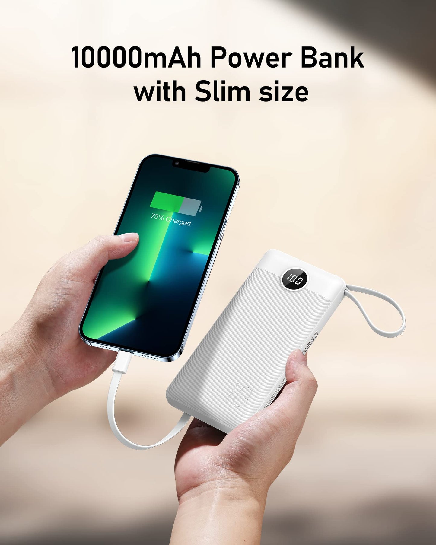 VEEKTOMX Portable Charger Built-in Cables,10000mAh Power Bank for iPhone,Fast Charge USB C Battery Pack Travel Essentials Powerbank Compatible with iPhone 17/16/15/14, Samsung S25/24, Android, etc